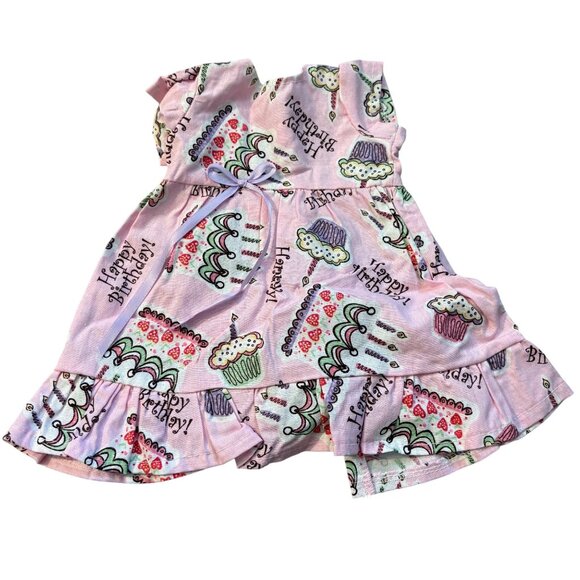 Pink 18" Doll Handmade Happy Birthday Dress With Cupcake Print & Ruffled Hem - Picture 1 of 2